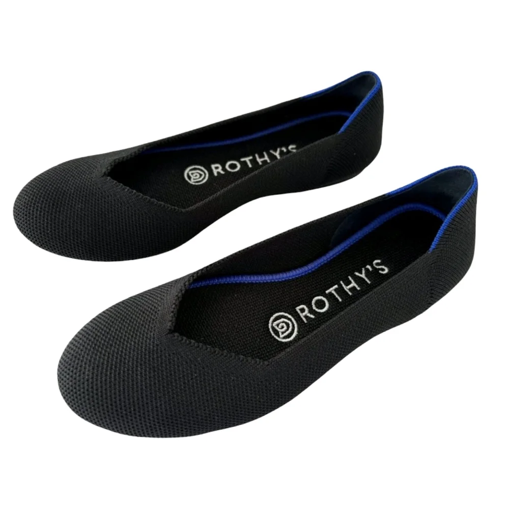 Rothy's Round Toe Black Ballet Flats Slip On Shoes SIZE US W9.5